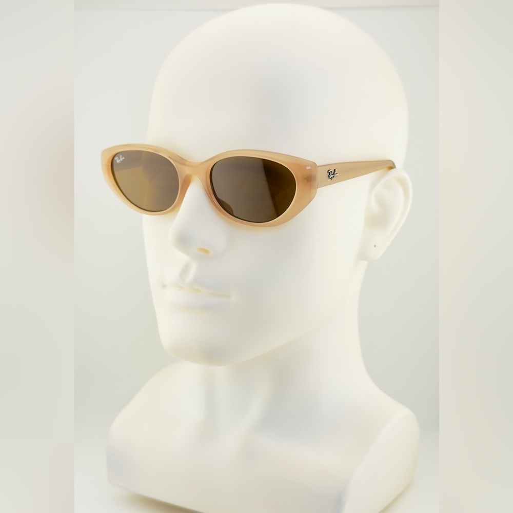 Ray-Ban Sunglasses Bio-Based RB4457D Polished Opal Beige Frame Dark Brown Lenses - Picture 5 of 15